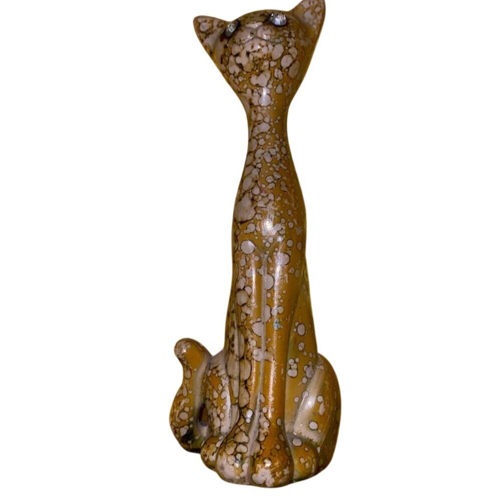 Vintage Style Glazed Ceramic Leopard Cat Figurine 9.5" Multicolor